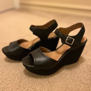 Clarks black wedges Size 7.